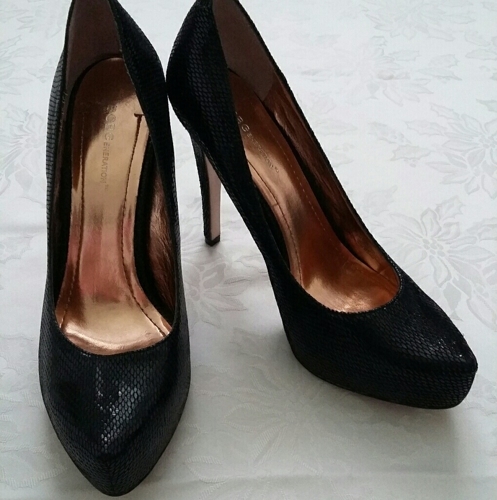 Black croc embossed leather platform stiletto BCBGeneration